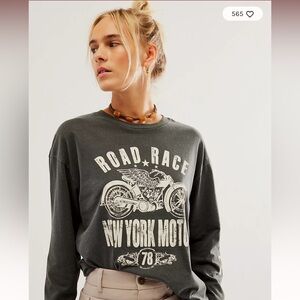 Free People Desert Dreamer Road Race Moto Tee Ivory Combo Small